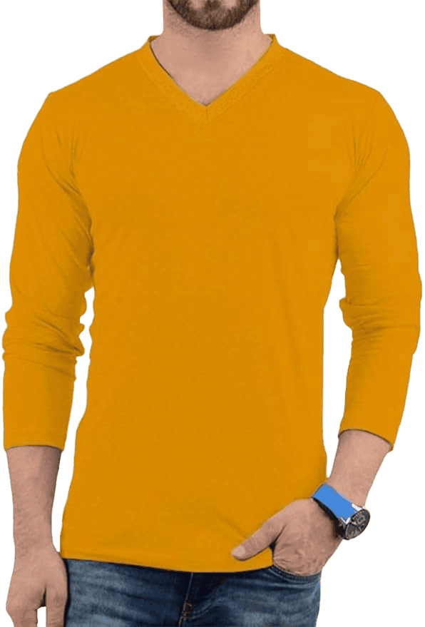 Decrum Mens Plain Long Sleeve T-Shirt - Comfortable Soft Fashion V Neck Full Sleeves Jersey Shirts