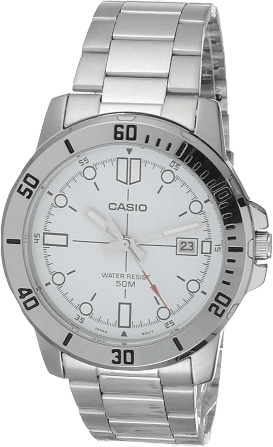 Casio Classic Silver-Tone Stainless Steel Band Date Indicator Watch